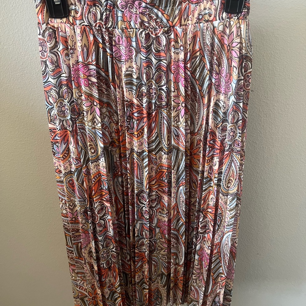 Versona Pink and Orange Pleated Maxi Skirt